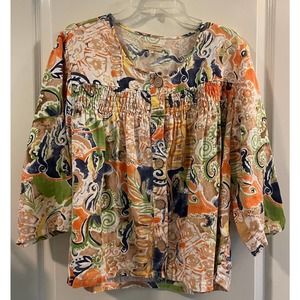 Choices Womens 100% Linen Floral Lagenlook Large Tunic EUC